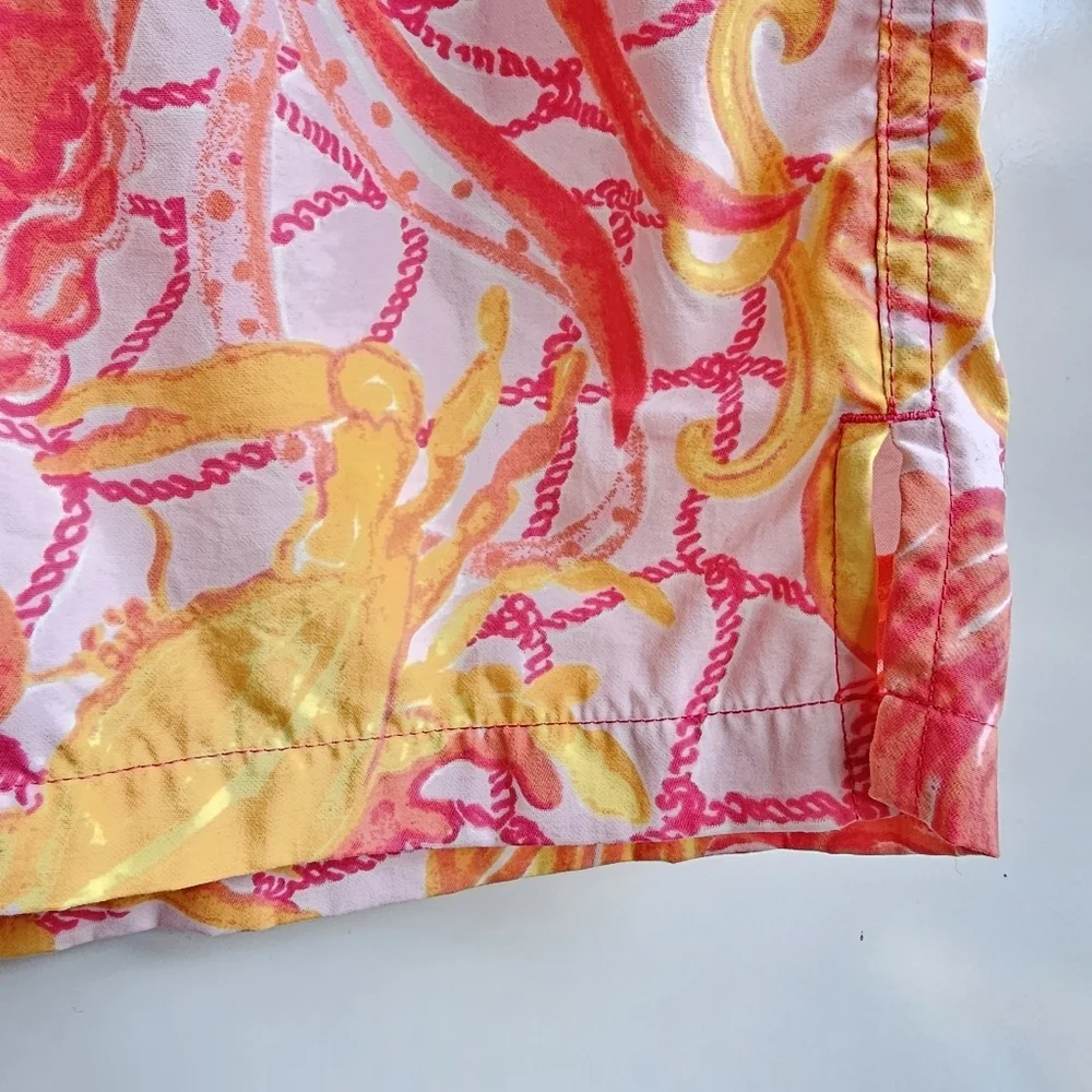 Lilly Pulitzer Men's Capri Trunk Yellow Pink Drawstring Mesh Lined Swim Shorts M
